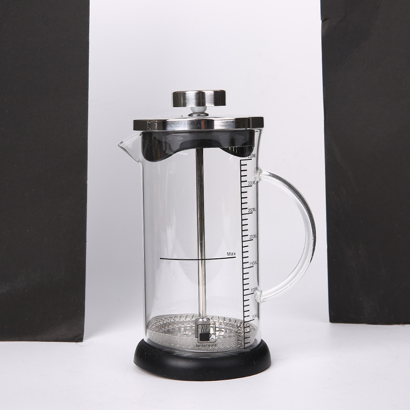 Coffee glass French press, household French filter press, heat-resistant stainless steel tea infuser, American-style measuring cup, hand brewing details Picture