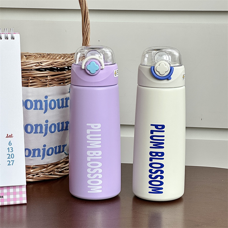 Modern and simple four-leaf clover bouncing spout insulated cup with high appearance level, 316 stainless steel insulated cup with straw wholesale details Picture
