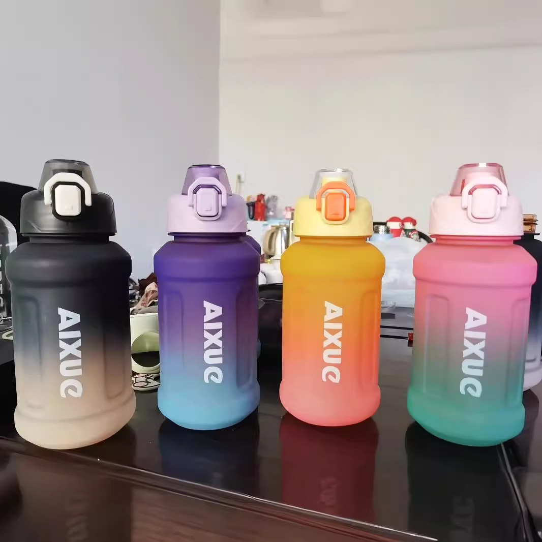 1100ML gradient color chubby straw cup for foreign trade, outdoor portable water cup with handle for sports, large capacity details Picture