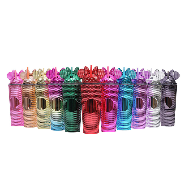 Cross-border factory direct supply double-layer plastic straw cup with bow water cup, portable and prickly creative durian cup Application Scenario