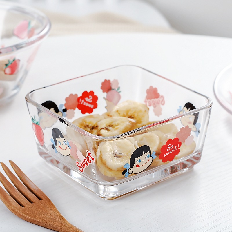 Japanese and Korean strawberry glass bowls, salad bowls, student ins-style cartoon fruit bowls, girlish pink oat bowls, desserts details Picture
