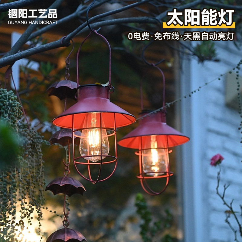Cross-border ironwork courtyard hanging lamps, decorative solar chandeliers, garden villas, outdoor street lamps, outdoor waterproofing full figure
