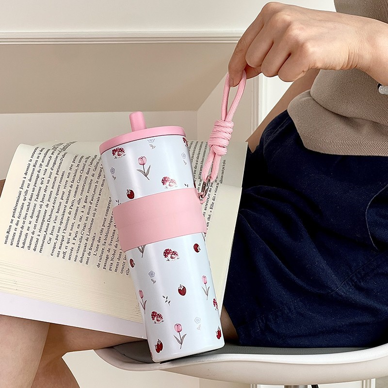 High appearance level, large capacity ice cup, 316 stainless steel insulated cup, girls' coffee cup, cold and heat preservation straw water cup Specification drawing