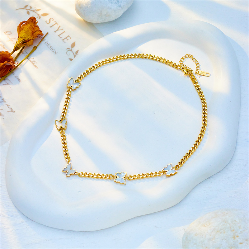 European and American fashion, niche, individualistic, elegant and simple design, white butterfly chain titanium steel jewelry necklace Specification drawing