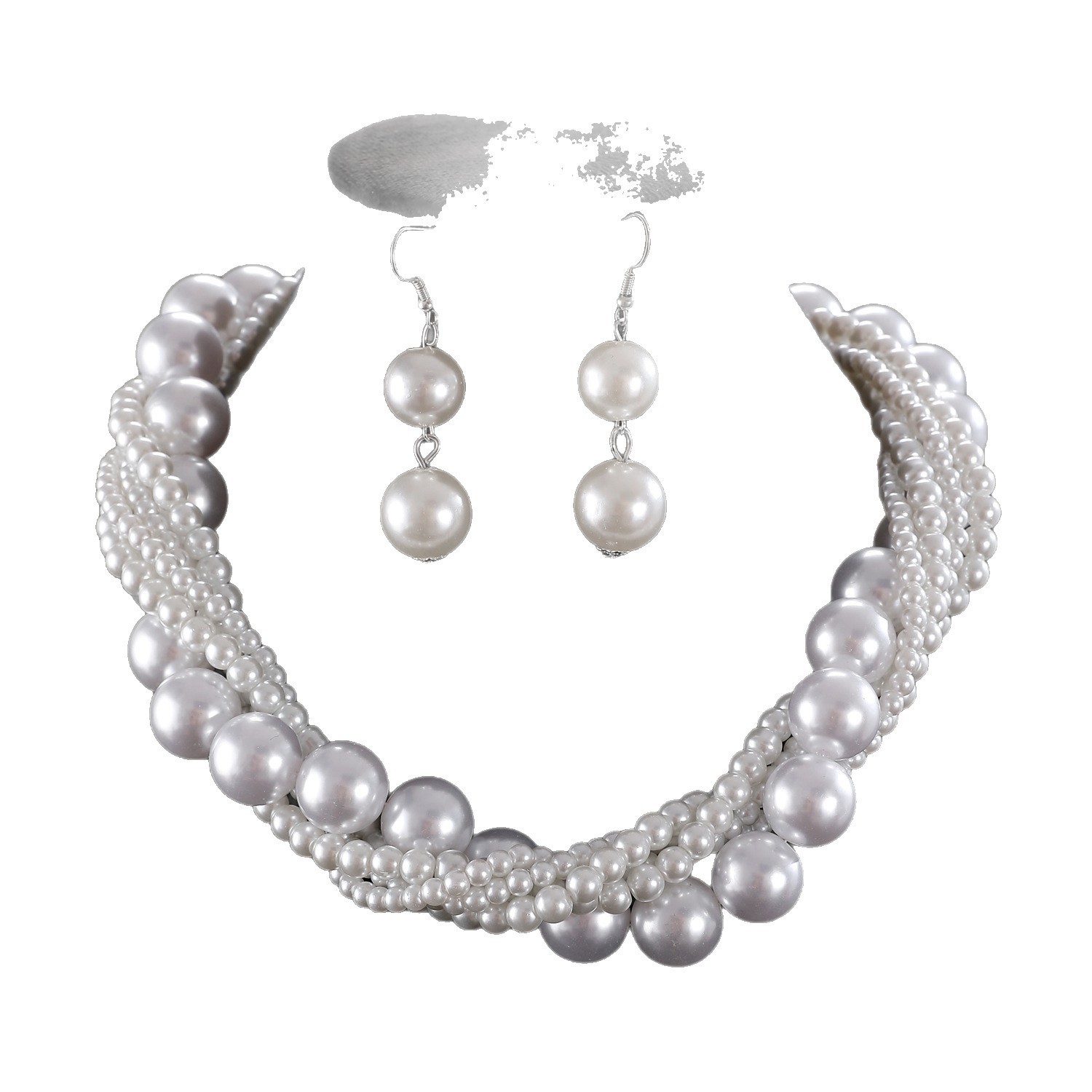 European and American cross-border jewelry, exaggerated pearl necklace, earrings, two-piece set, stacked neckchain, earrings, high-end jewelry for women Item Picture