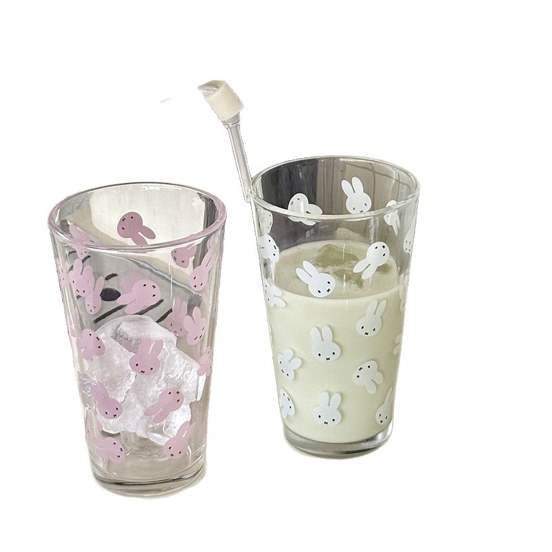 Ins-style cute glass cup print new water cup rabbit high appearance level large capacity milk coffee cup glass cup Item Picture