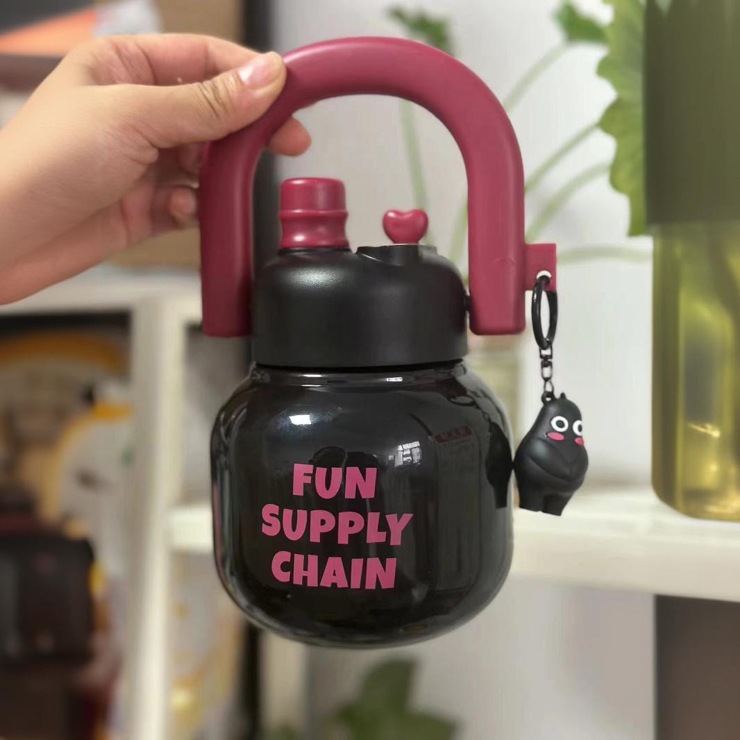New double-spout carrying pot, portable for girls, high appearance level in summer, large-capacity straw, big-bellied cup, space ton cup Specification drawing
