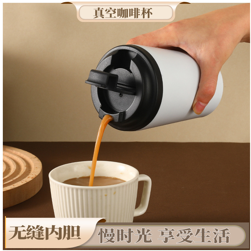 Cross-border 304 stainless steel coffee cup, simple and portable double-layer insulated cup with scale, gift water cup, business office details Picture