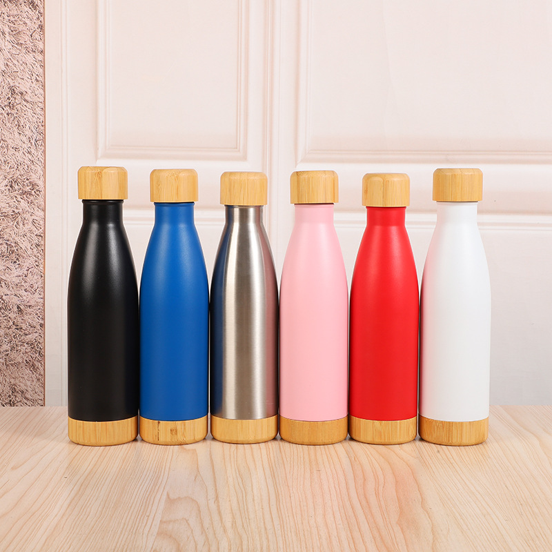 New cross-border 304 stainless steel insulated cup, simple bamboo bottom cola bottle, creative high appearance level vacuum sports water bottle full figure