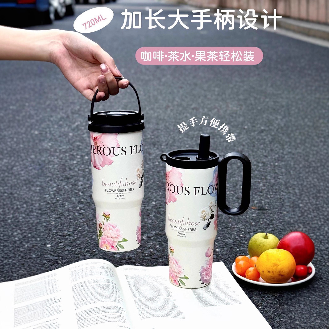 Straws insulated cup for girls, high appearance level, 2025 new light luxury water cup, large-capacity coffee cup for carrying out details Picture
