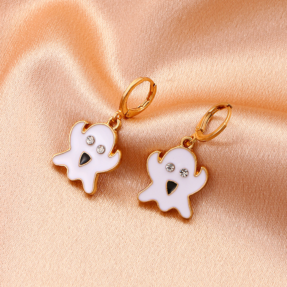European and American cross-border oil-dripping colored ghost earrings, exaggerated and funny alloy cartoon ghost face earrings, Halloween gifts Specification drawing