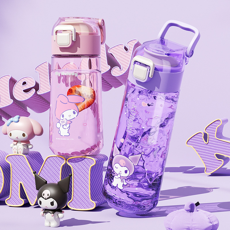 High-appearance-level children's water cup, genuine Sanrio authorized plastic cup, portable handle direct drinking cup, cartoon sports water cup Specification drawing