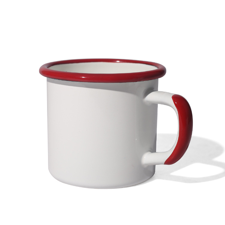 350ml customizable cup handle color enamel coffee cup, 8cm colored edge nostalgic retro enamel mug details Picture