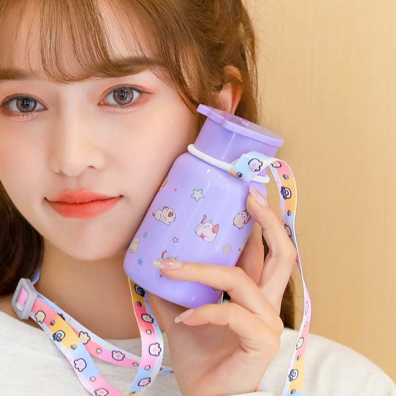 High appearance level cartoon cute cat, 304 stainless steel insulated cup, crossbody strap, mini water cup, 180ml for students Specification drawing