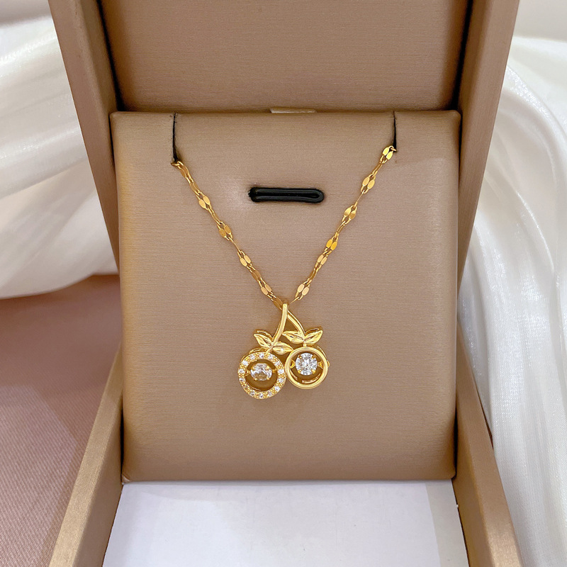 【 Titanium Steel 】 Micro-inlaid light Luxury dynamic cherry Exquisite micro-inlaid necklace, women's fashion trend collarbone chain manufacturer details Picture