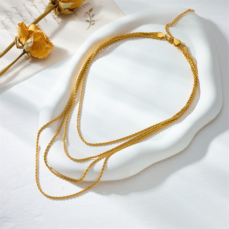 European and American fashion, individual punk hip-hop, retro, simple and versatile titanium steel metal twist chain, multi-layer layered wearing necklace Specification drawing