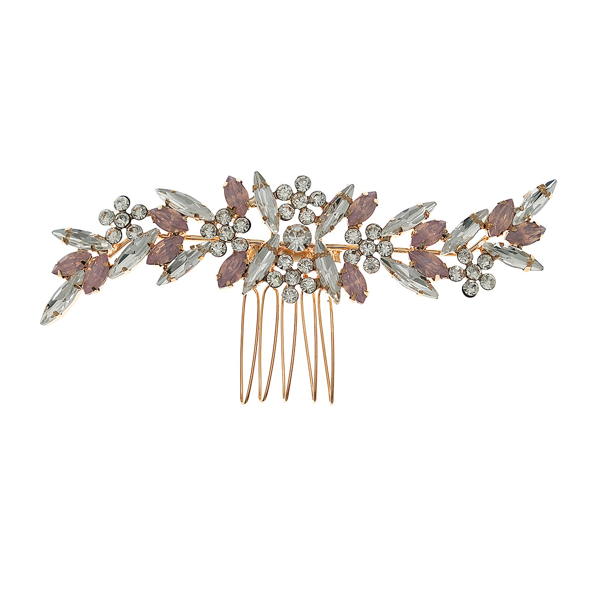 European and American wedding dress accessories, headwear, horse eye pink water diamond comb, exquisite and versatile alloy accessories, five-toothed updo, hair comb Item Picture