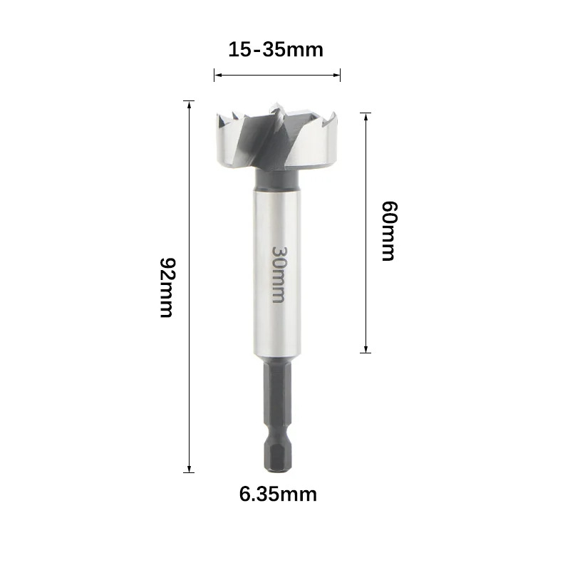 6.35mm small hexagonal handle woodworking hole opener, multi-tooth flat wing drill, woodworking drill bit, for opening holes in doors, Windows, cabinets and hinges Item Picture