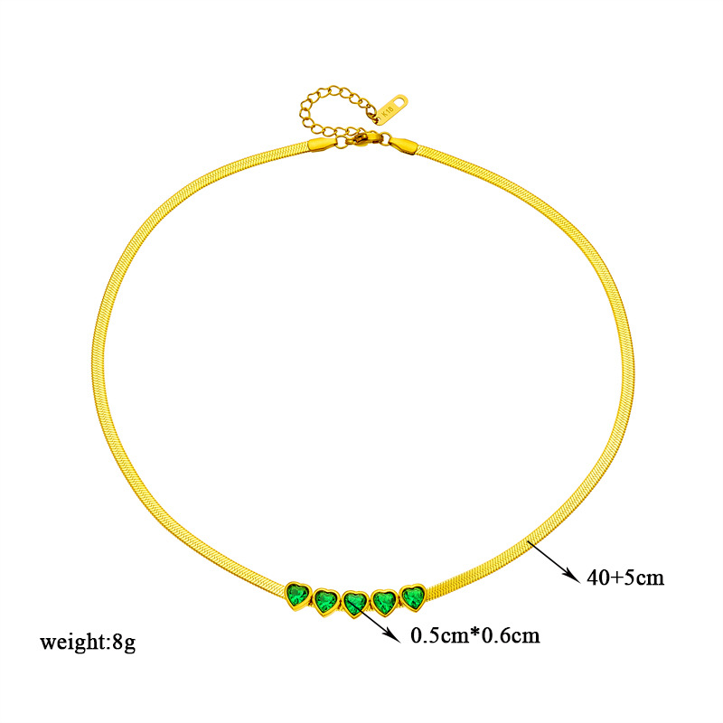 A simple and versatile green diamond-encrusted heart-shaped snake bone chain necklace with a unique retro design from Europe and America Application Scenario