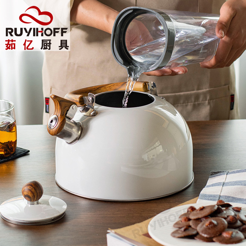Amazon's new white honking kettle for brewing tea and coffee, 3L with a sound sound, European and American kitchenware, and a wood-grain handle Specification drawing