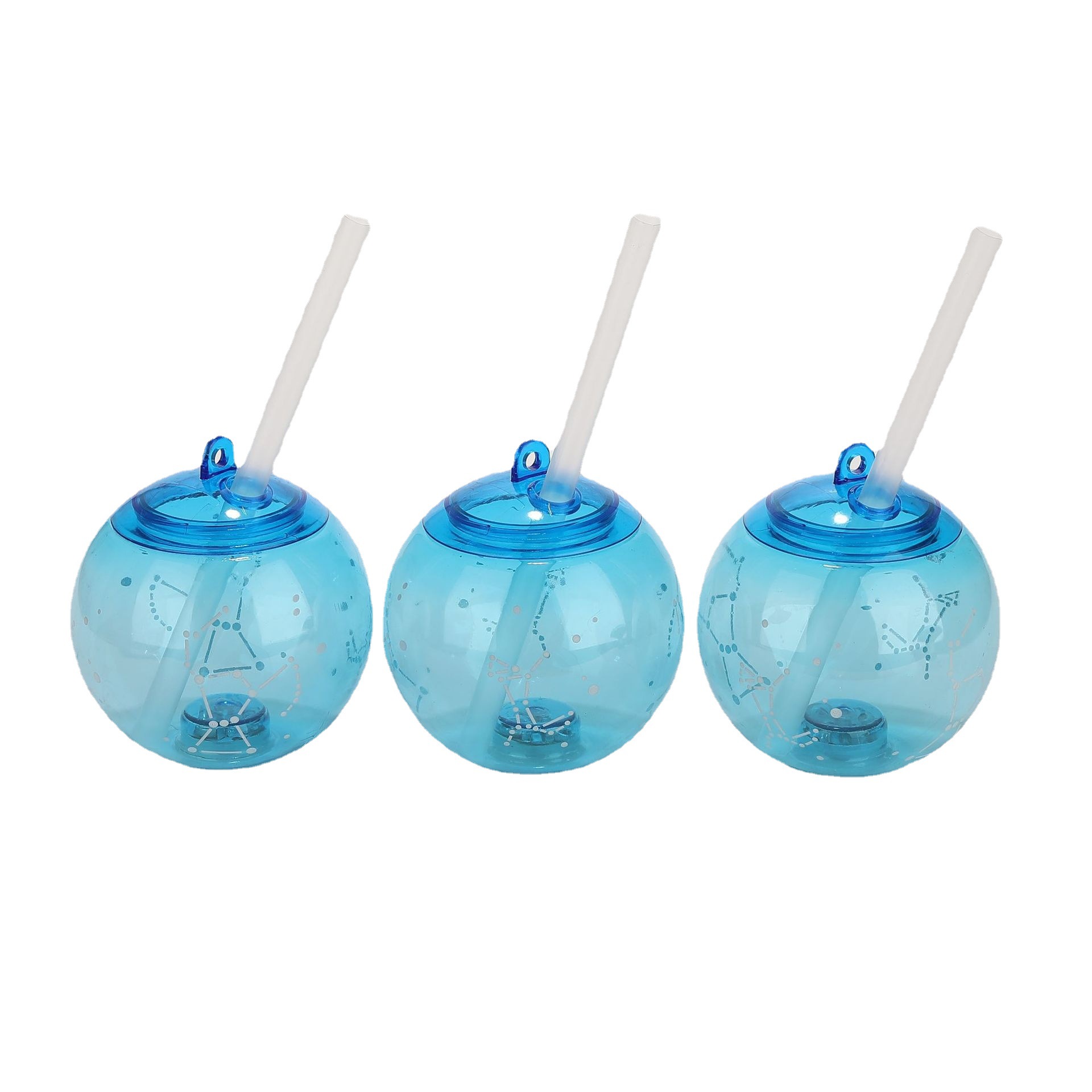 Factory direct sales of luminous plastic water cups with straws, disposable straw cups with buckles and hanging ropes, luminous juice cups Specification drawing