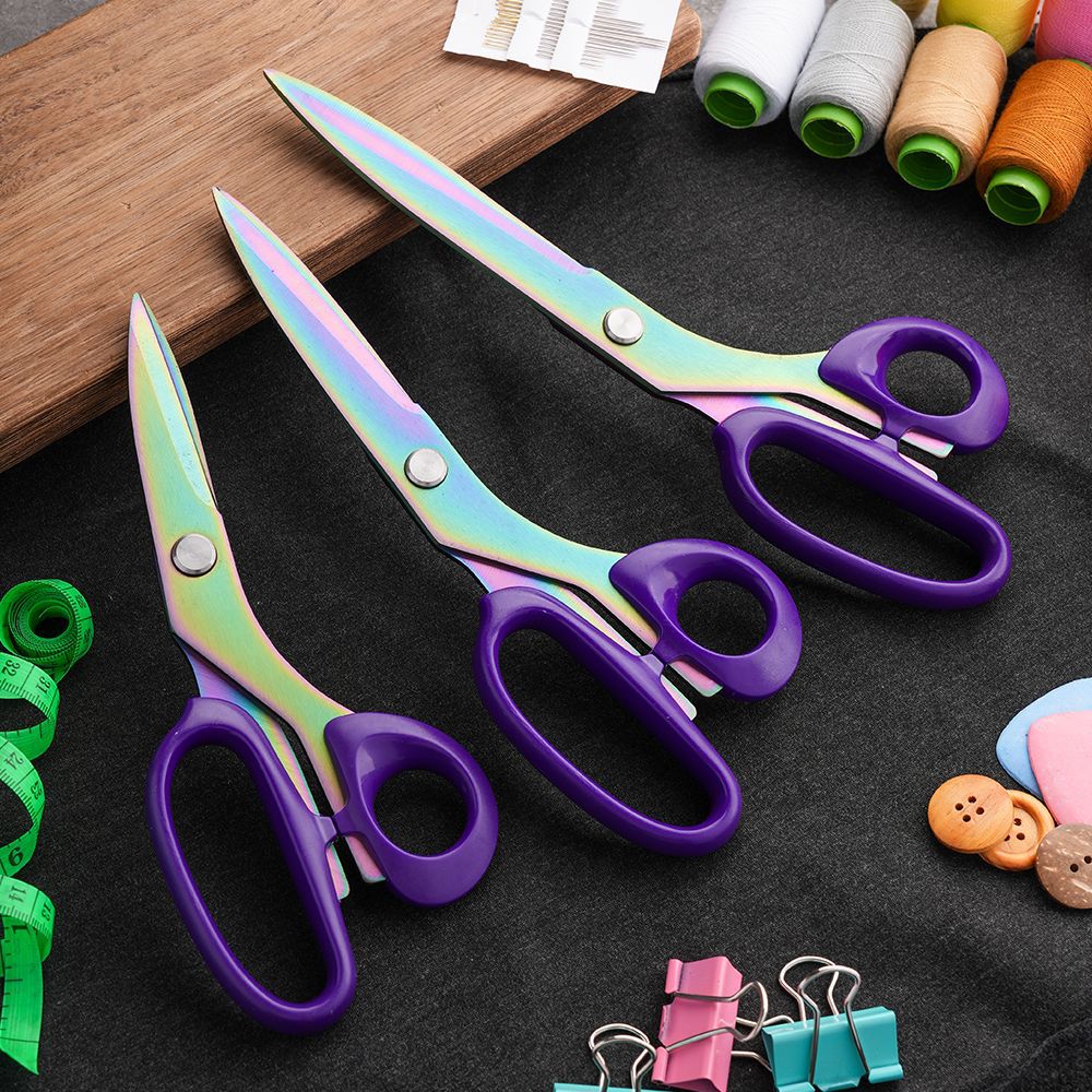 Lin Tai's stainless steel household tailor cutting fabric clothing sewing scissors, PU leather color titanium anti-slip tool scissors full figure
