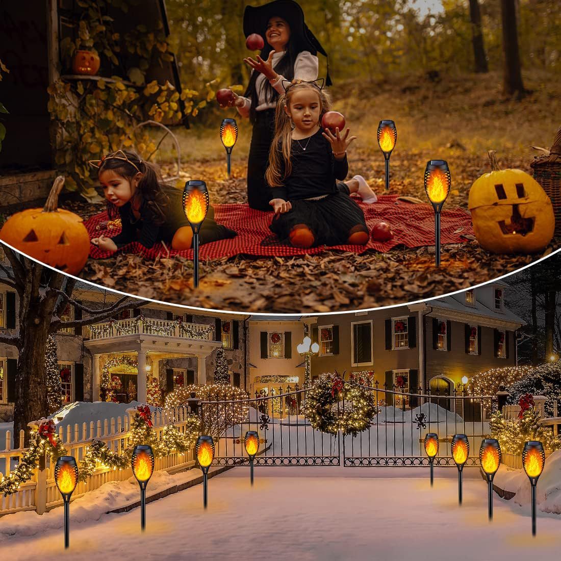 Cross-border solar flame lights, 12led torch lights, outdoor courtyard decorative lights, solar landscape lights, lawn lights details Picture