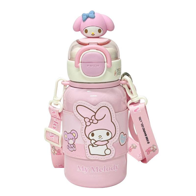 Sanrio Family series double drinking cup sleeve Children's insulated portable cup, sturdy cup ring adjustable cup rope drinking cup Item Picture
