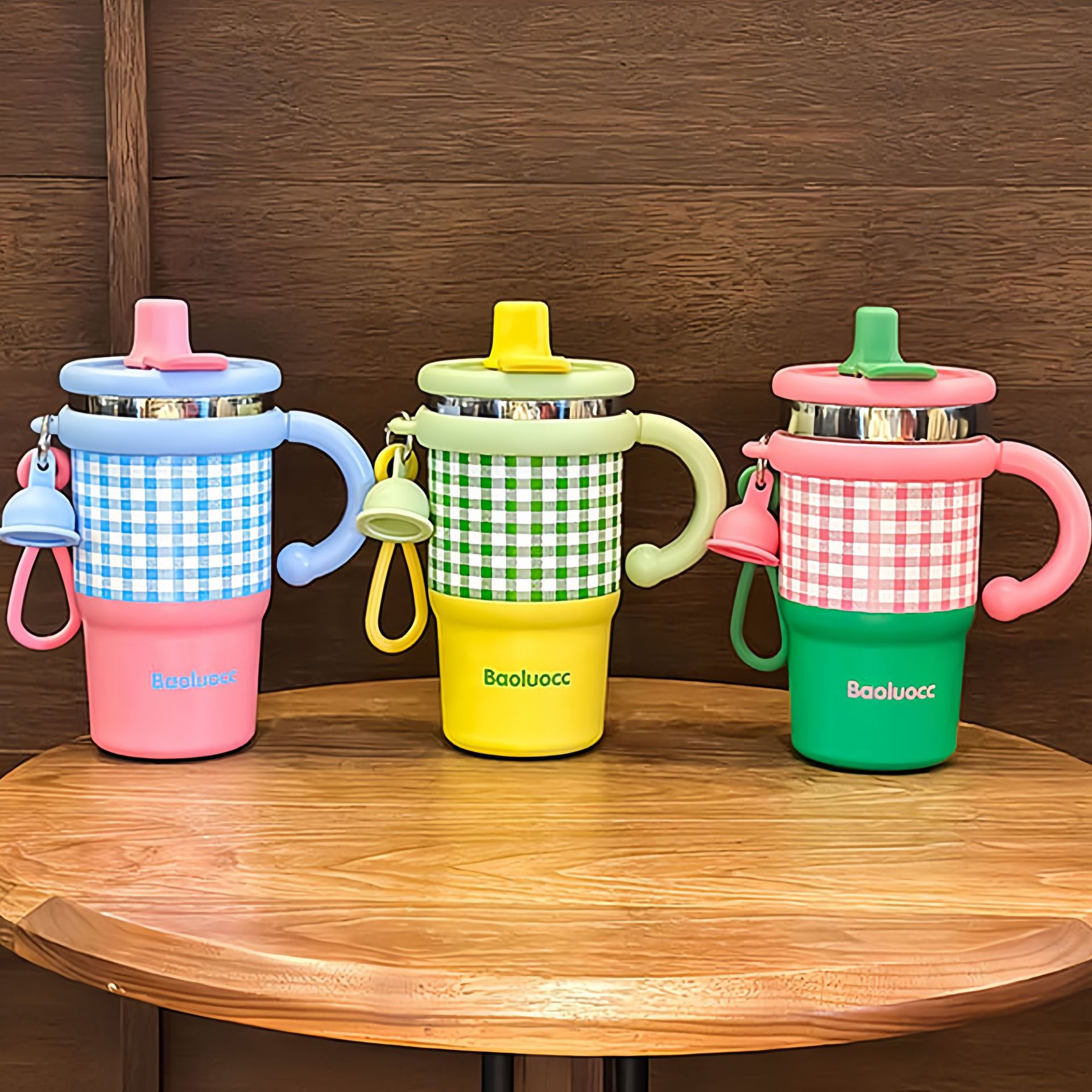 New coffee cup for girls, high appearance level, checkered InS-style straw cup, stainless steel portable handle, insulated cup gift details Picture