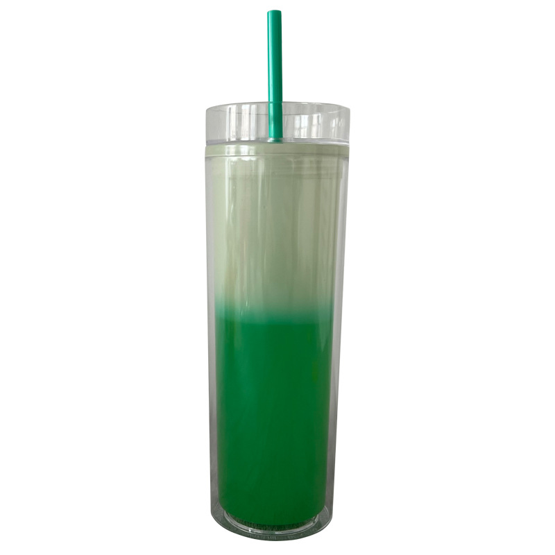 Wholesale of new double-layer PS color-changing cups, plastic straw cups, cross-border export temperature-sensitive drinking cups Item Picture