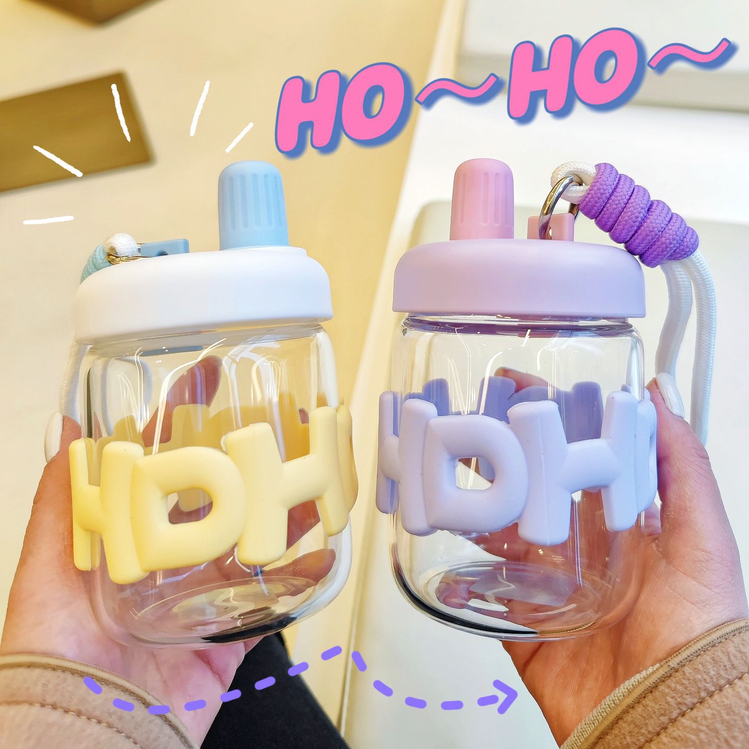 New style of girl's glass cup, high appearance level, student direct drinking cup, portable and creative, Instagram popular simple girls' cup full figure