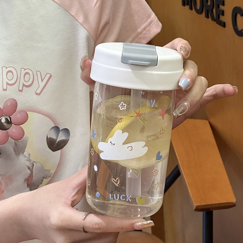 Water cup, plastic cup, straw, girls' Instagram, niche and non-identical straw, high appearance level, simple and high-end household drinking cup full figure