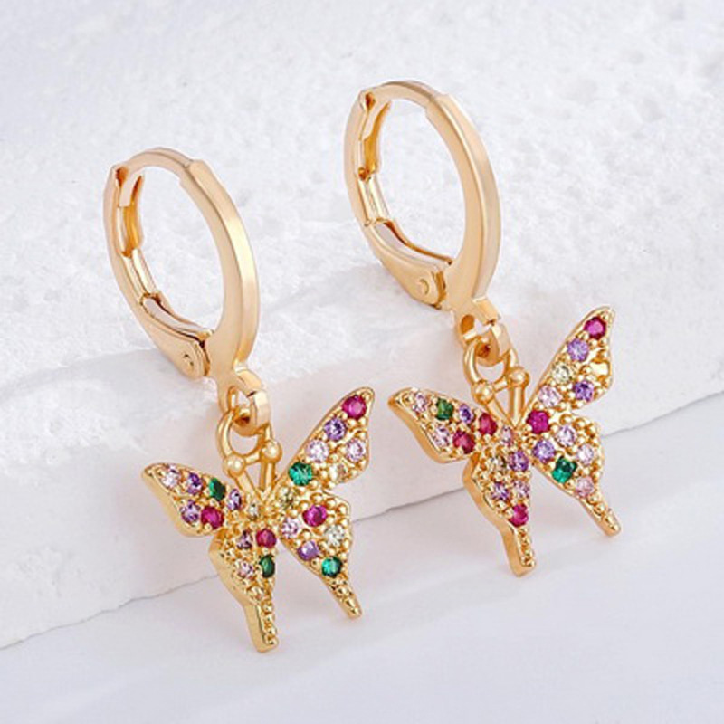 The new Korean version of earrings, with diamond-encrusted small butterfly earrings and ear buckles, is a super fairy-like and simple internet-famous earrings for women details Picture