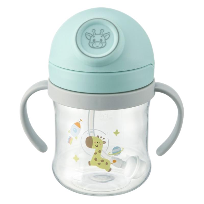 This straw children's water cup, infant and toddler handle learning cup with gravity ball, PC material plastic water cup Item Picture
