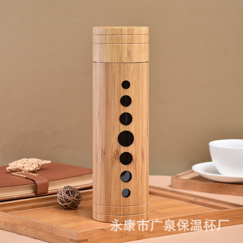 Customized foreign trade New bamboo shell full cover, single-layer glass cup, bamboo lid, sling rope, heat-insulating glass water cup factory Specification drawing