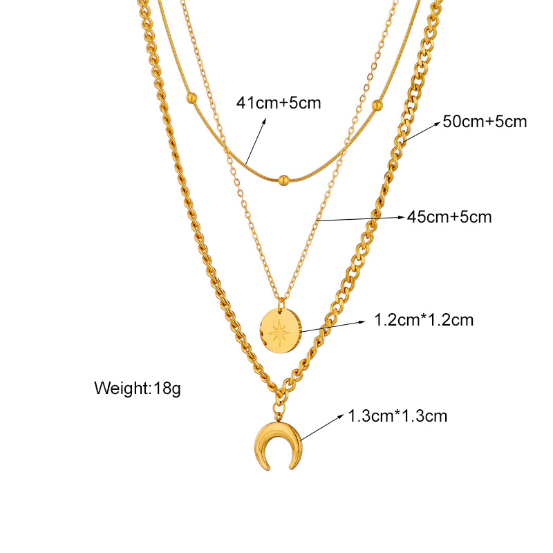 European and American cross-border fashion, high-end style, versatile multi-layer raised bar metal round plate moon pendant collarbone necklace Application Scenario
