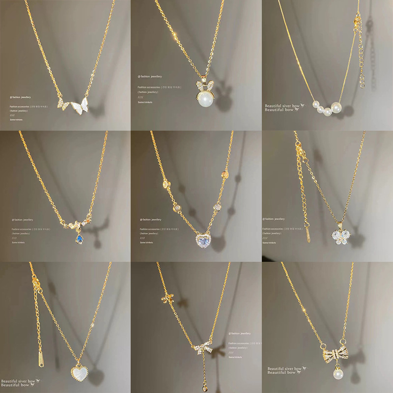 Korean InS-style light luxury pearl titanium steel necklace, women's versatile and high-end design sense pendant, collarbone chain accessory wholesale details Picture