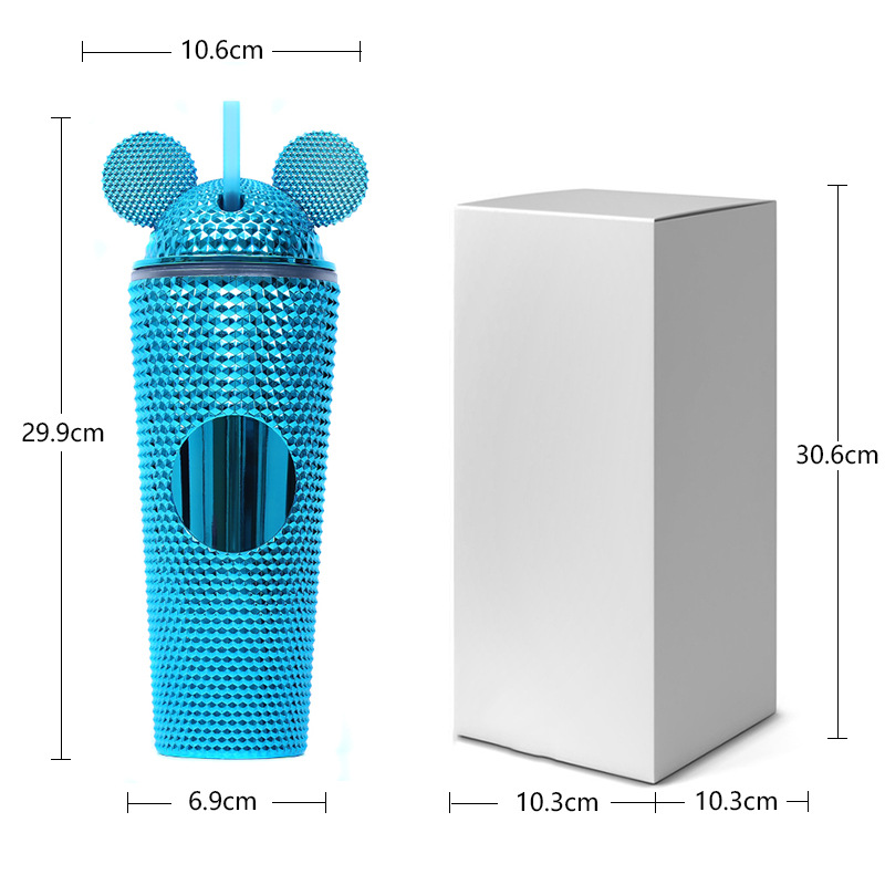 New cross-border factory direct supply large-capacity water cup, creative and prickly durian cup, fashionable cat-ear plastic straw cup Specification drawing
