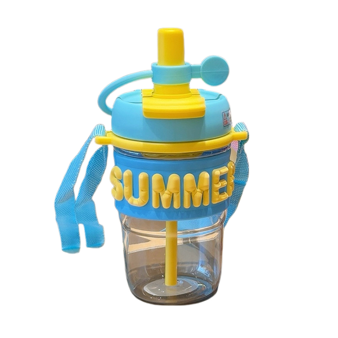 High appearance level, fashionable double drinking cup, trendy student straw plastic cup, portable outdoor slanted cross boys' coffee cup Item Picture