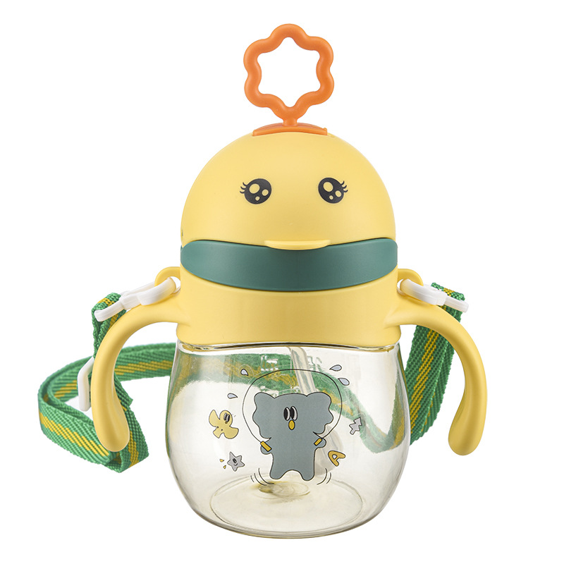 Children's plastic cup with straw, heat-resistant and shock-resistant, school drinking cup, inverted and leak-proof, portable and shock-proof, high appearance level cup Item Picture