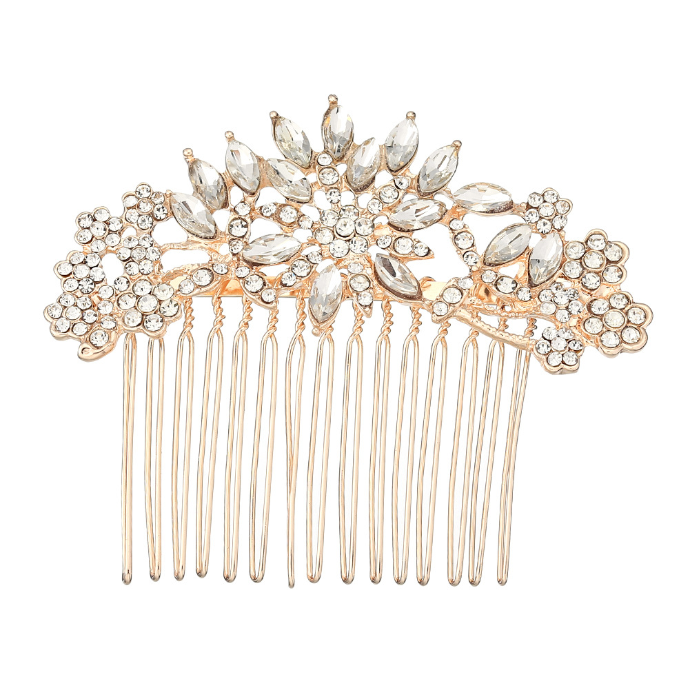 European and American cross-border bride accessories, water diamond flower hair comb, Korean version new hair accessory, retro alloy diamond-encrusted hair comb Item Picture