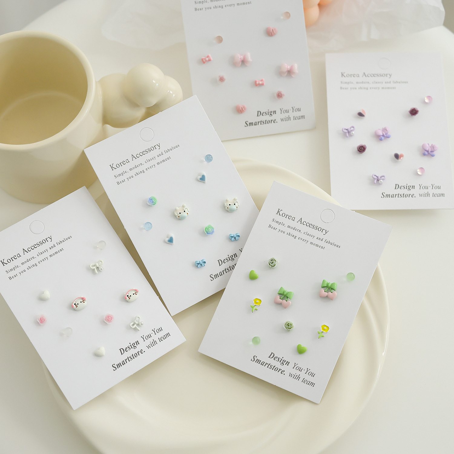 Summer fresh pure silver stud earrings set, sweet pink, 2024 new compact earrings, versatile earrings wholesale full figure