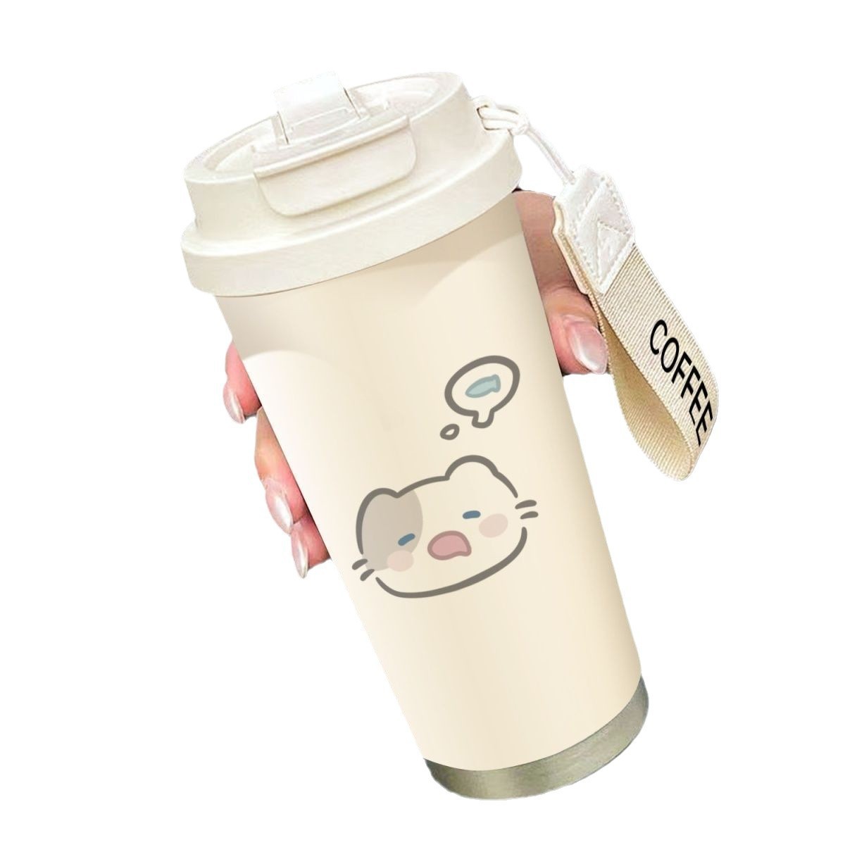 Cartoon insulated cups for boys and girls to go to school, double-drinking cups, drinking cups, large-capacity sleepy cats, portable for sports Item Picture