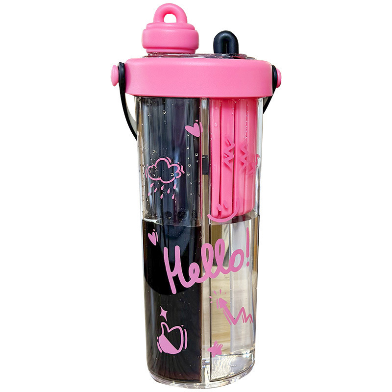 New double-compartment water cup with tea compartment, portable student straw cup, high appearance level for girls, summer tea brewing plastic cup gift Item Picture