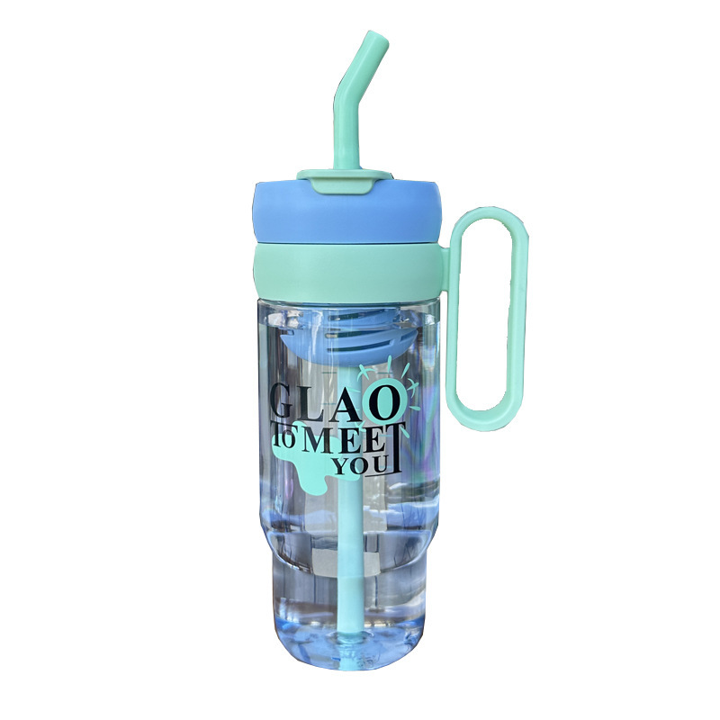 Summer new large-capacity fresh water bottle, high appearance level, simple and elegant, giant water cup for male and female students, double drinking with straw Item Picture