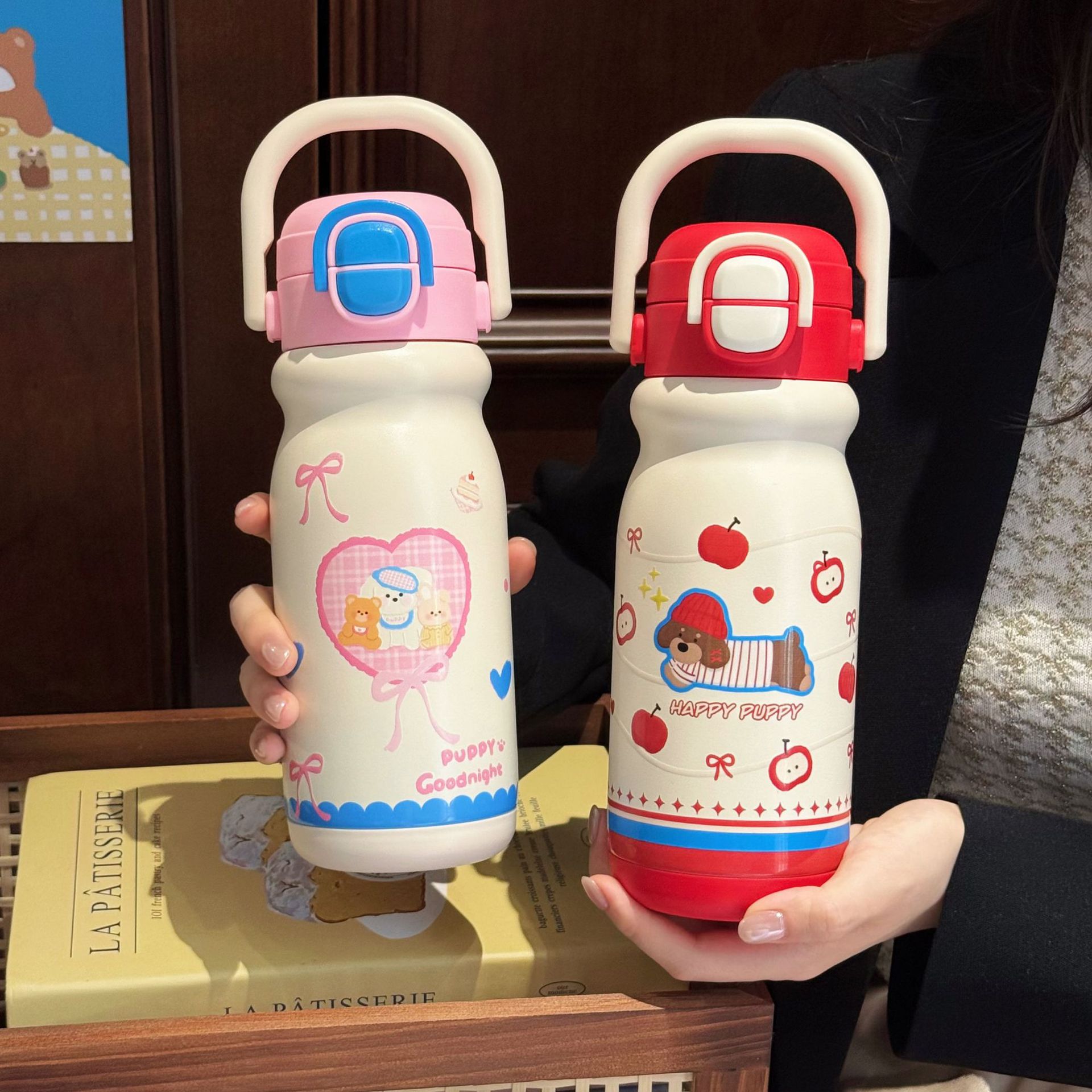 Cute girl insulated cup, high appearance level, portable double-drinking straw water cup, hand-held student stainless steel cup gift full figure