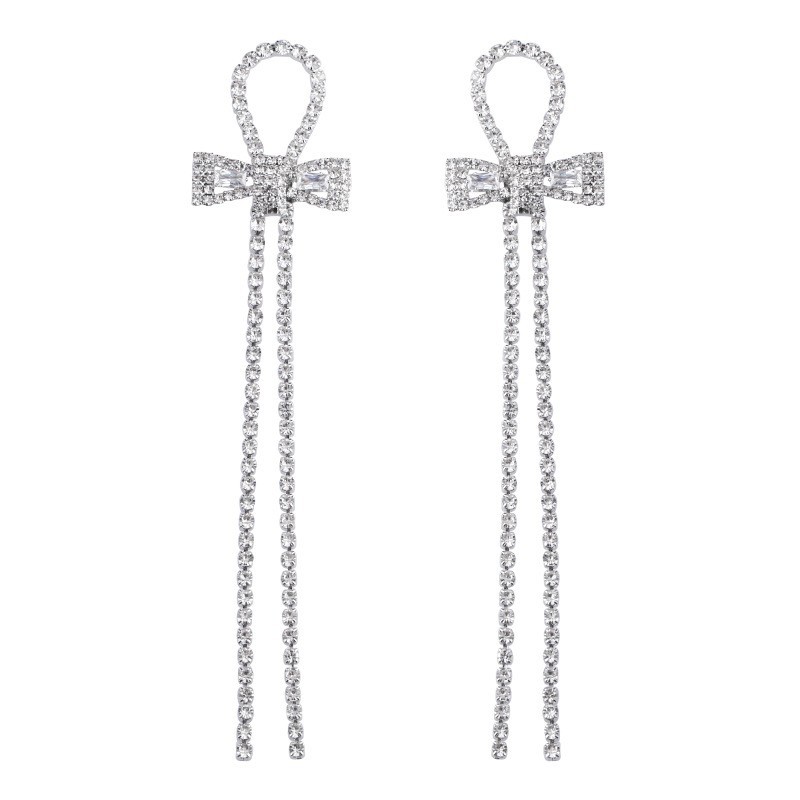 Korean-style light luxury fashion Internet celebrity bow tassel earrings, Korean-style high-end and socialite style long earrings for women Item Picture