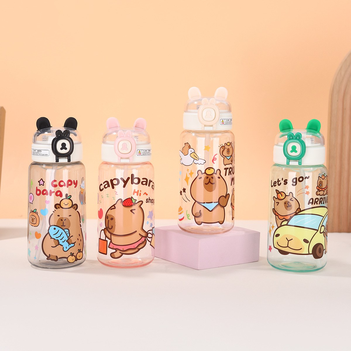 Wholesale of new Kapipala plastic cups, large-capacity cartoon straw cups, children's outdoor portable sports water bottles full figure