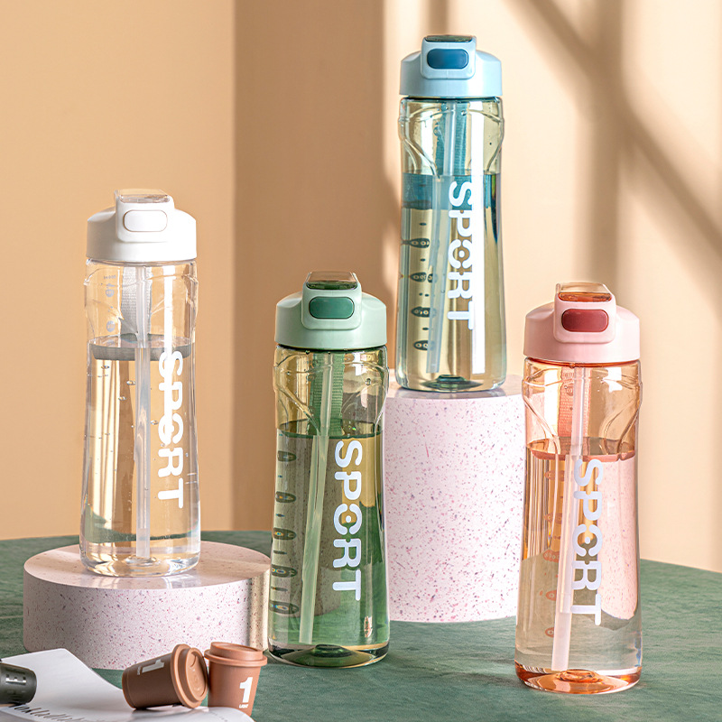 Wow Custom-made large-capacity transparent plastic cup with letters, bouncy lid, drawstring, straw cup, portable sports water cup details Picture