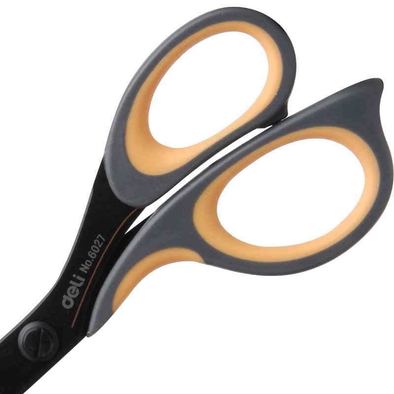 Deli 6027 alloy steel large scissors with coating, pointed tips, household, multi-functional, office tailor, hand-made adult scissors details Picture